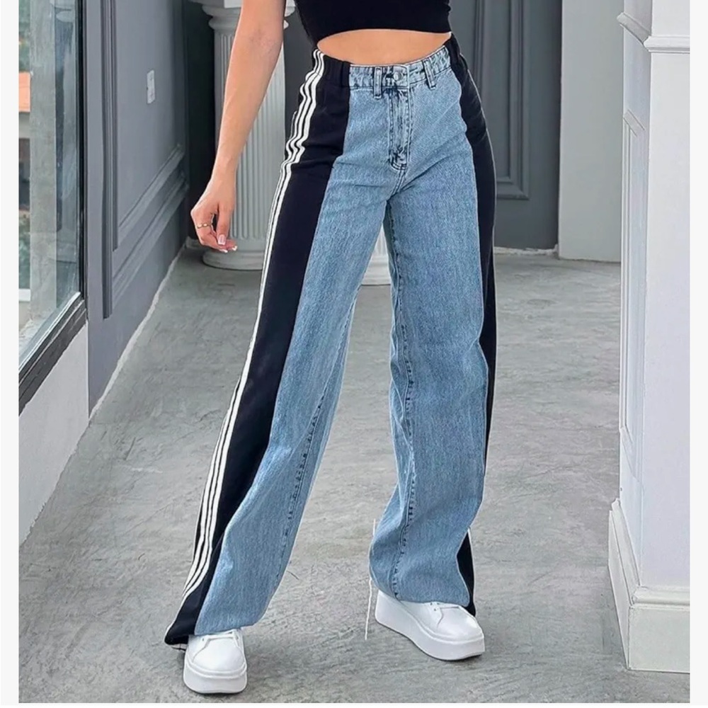 Half Jean Half Track Sweat Pants Patchwork - image 4